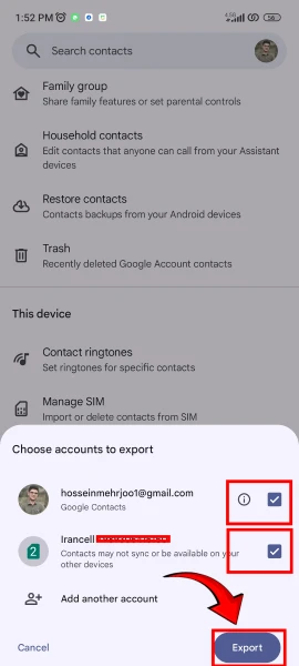 بکاپ گرفتن از مخاطبین جیمیل