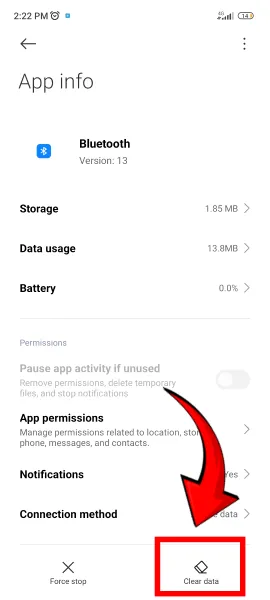 پاک کردن کش برنامه بلوتوث