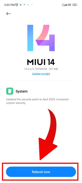 ری استارت شیائومی بعد از آپدیت