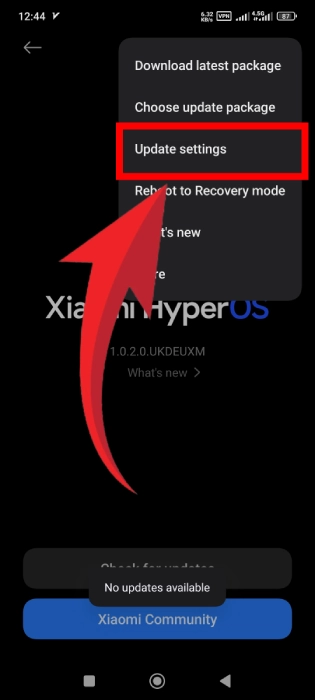 تنظیمات آپدیت شیائومی