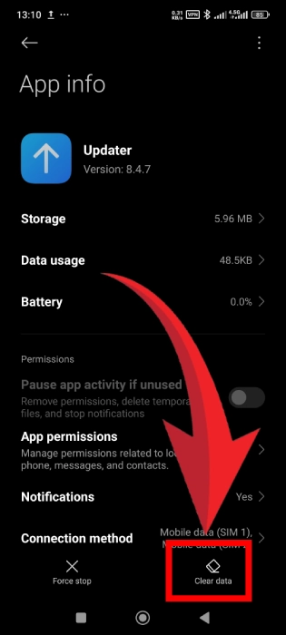 پاک کردن دیتای برنامه آپدیتر