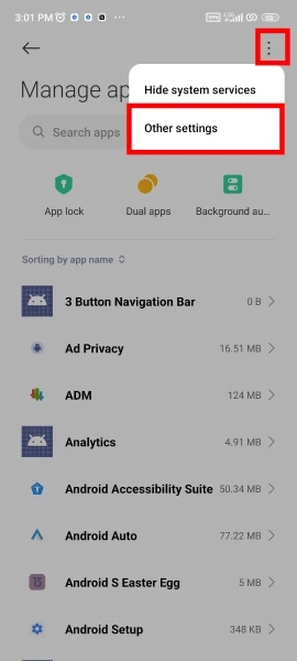 تنظیمات نرم افزار ها در گوشی شیائومی