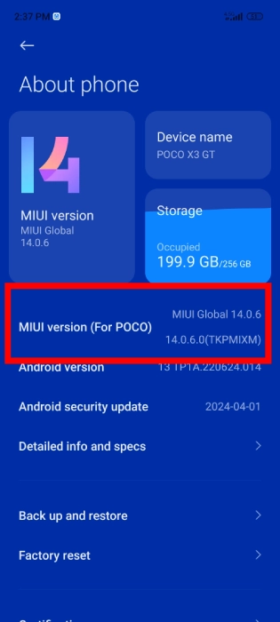 ورژن گوشی شیائومی
