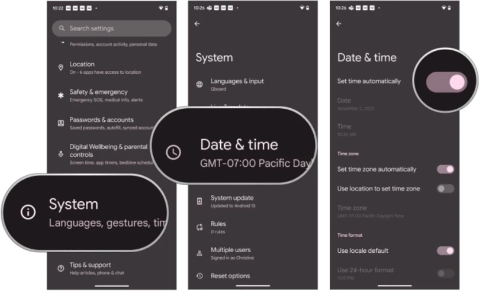 تنظیم خودکار ساعت و تاریخ