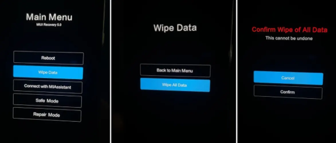 ریست فکتوری گوشی شیائومی از ریکاوری منو