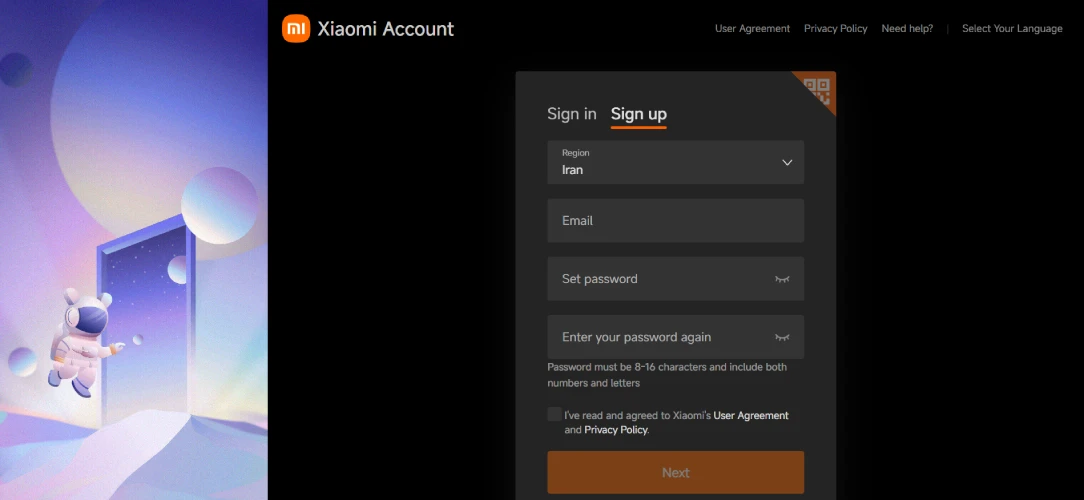 ساخت شیائومی اکانت از سایت
