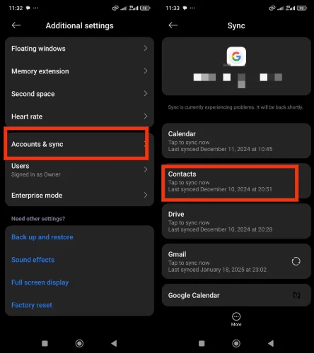 استفاده از قابلیت همگام سازی حساب گوگل