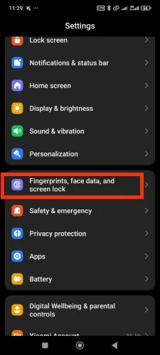 تنظیمات قفل چهره و اثر انگشت