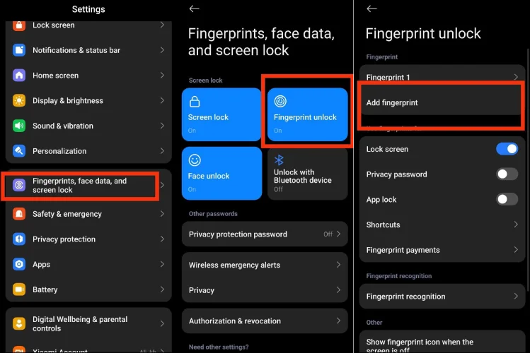 اضافه کردن فینگر پرینت