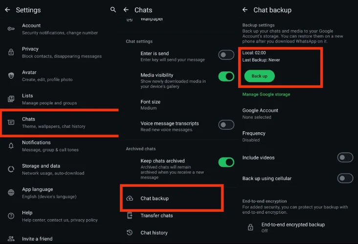 بکاپ گیری از اطلاعات واتساپ برای بازیابی پیام های حذف شده واتساپ