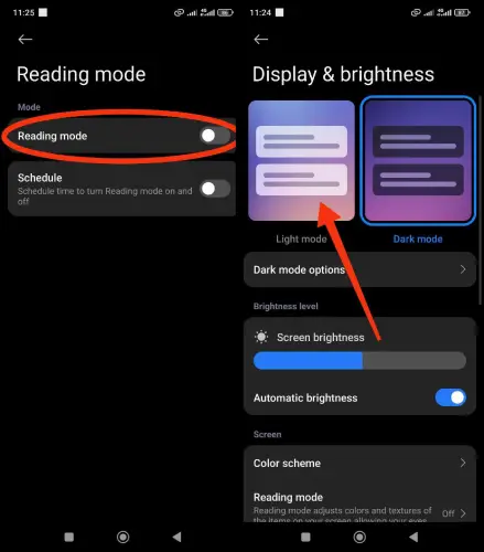 حالت مطالعه و حالت تاریک