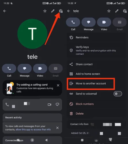 استفاده از گزینه انتقال به حساب دیگر