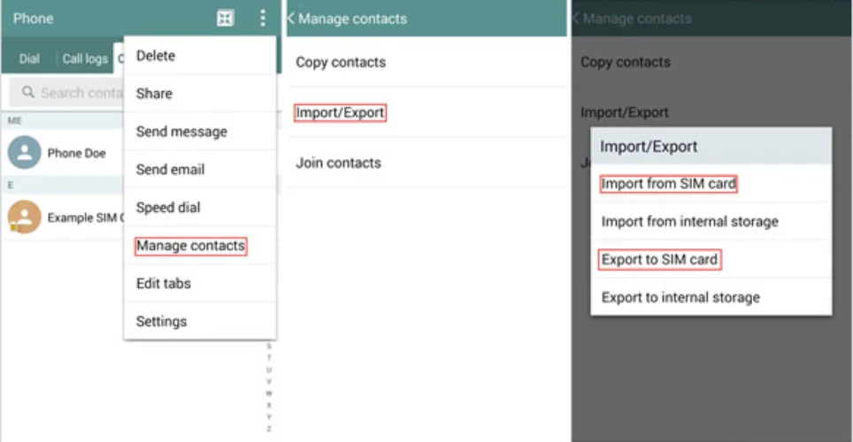 صادر کردن مخاطبین به سیم کارت