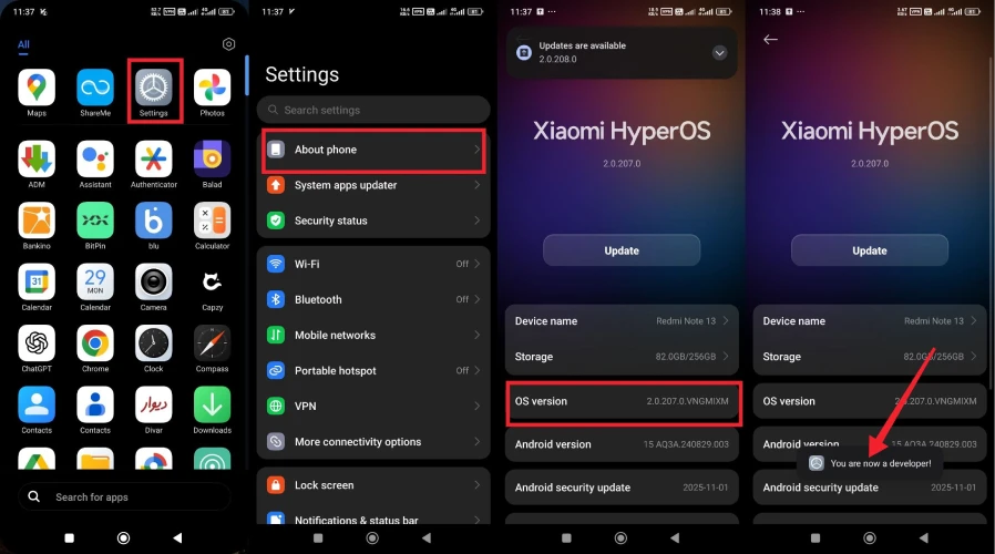 آموزش فعال سازی Developer Options در گوشی شیائومی