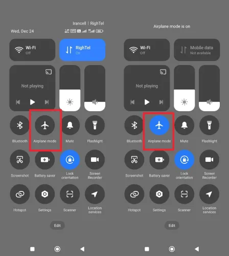 روشن و خاموش کردن حالت پرواز