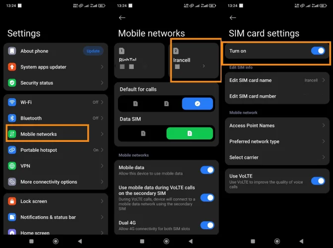 بررسی فعال بودن دیتای موبایل
