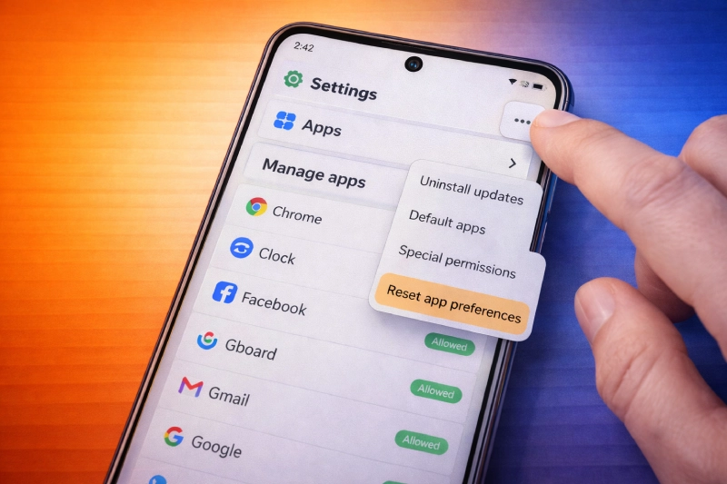ریست تنظیمات برنامه ها (Reset app preferences)