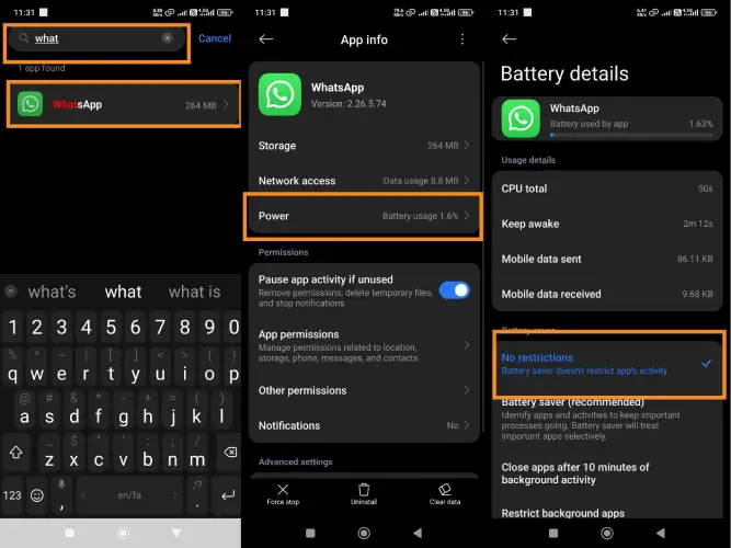 محدودیت های باتری MIUI و تاثیر آن روی واتساپ