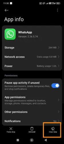 پاک کردن کش و داده واتساپ